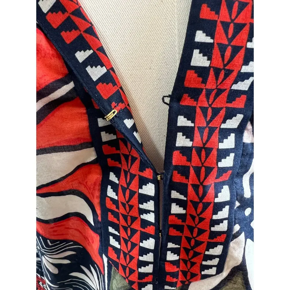 Tory Burch Geometric Blue Orange Print Long Sleeve Cotton Tunic Cover Up Size 4